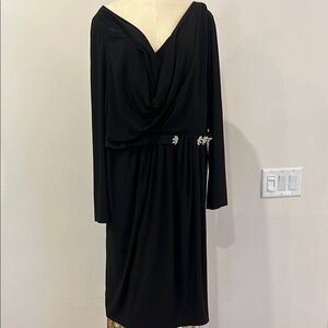 Onyx Nite Black Cowl Neck Ruched Cocktail Dress